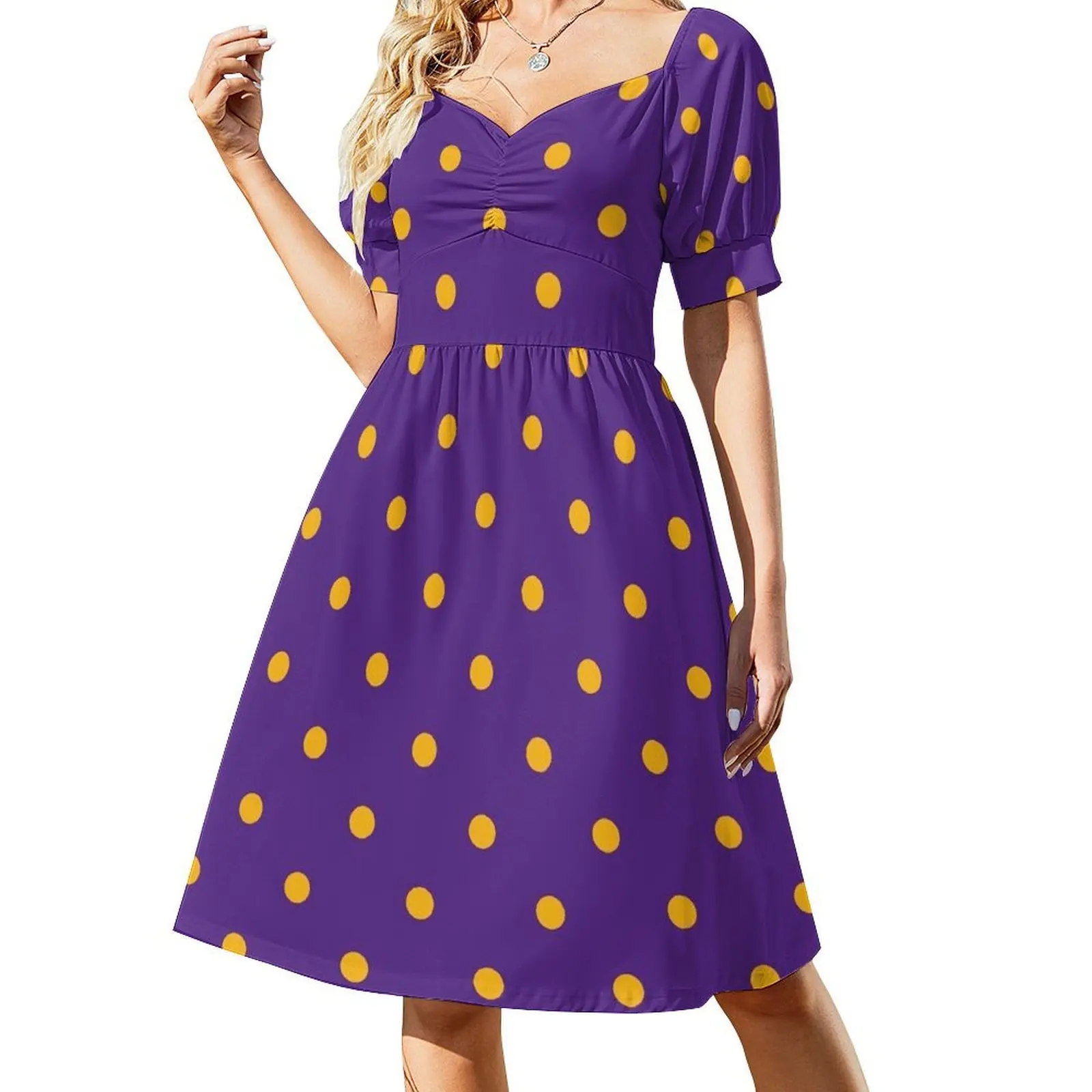 

Polka Dots: Purple & Yellow Sleeveless Dress dresses for official occasions dress women summer Dress woman