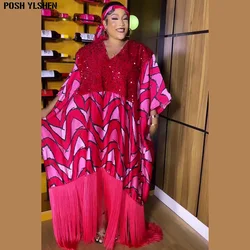 With Hijab African National Sequins Party Dress Women Casual Sexy Lady Tassel Maxi Dress Ramadan Vintage Abayas Elegant Dress