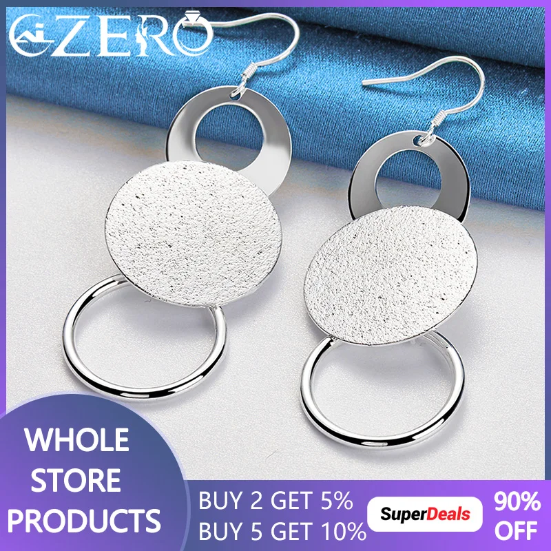 

ALIZERO 925 Стерлинговое серебро двойные Матовые Круглые Висячие серьги для женщин Свадебная помолвка искусственные модные ювелирные изделия
