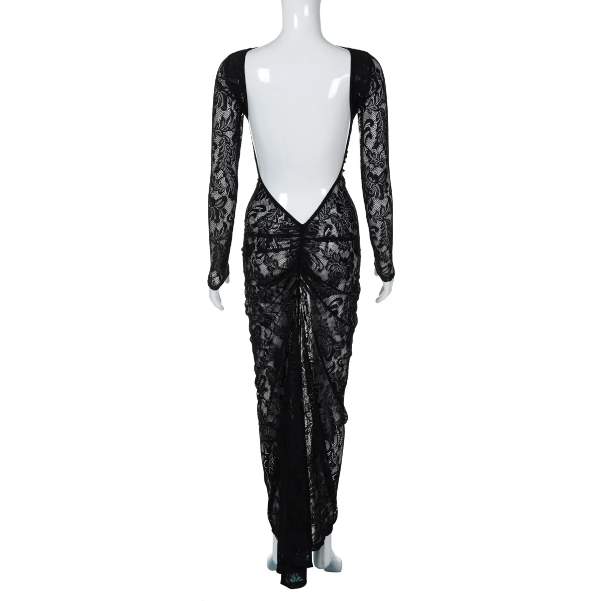 White Lace Backless Long Dress For Women See-Through High Waist Printed Slim Solid Hollow Out Dress Women's Party Dress