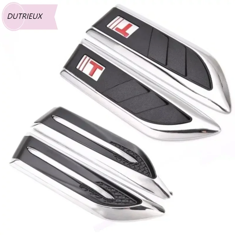 2pcs Car Hood Chrome Grille Shark Gill Simulation Air Flow Vent 3D Sticker Auto Exterior Decoration Chrome Styling Stickers