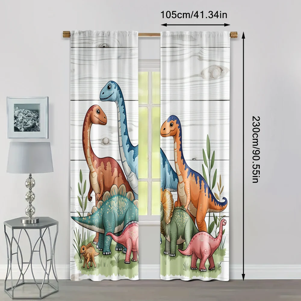 2pcs, Upscale Curtains retro dinosaur Durable Polyester (without rod) Stuff Clearance Use for Bedroom, Living Room, Office Decor 4