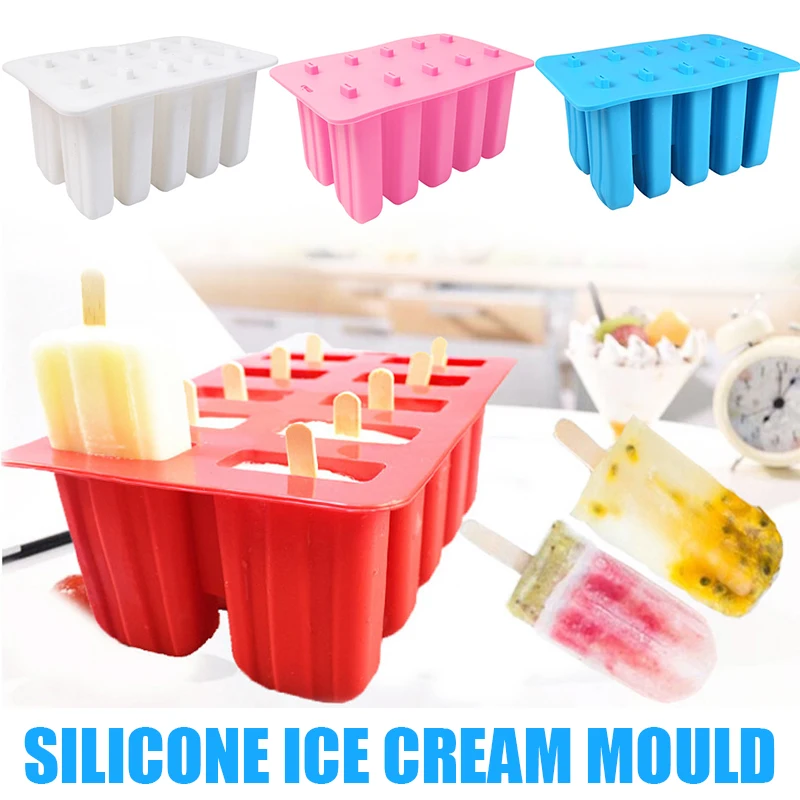 

1set Silicone Ice Cream Mould 10 Frozen Molds DIY ice Lolly Cream Ice Tray Molds Ice Cream Pops Molds With Sticks