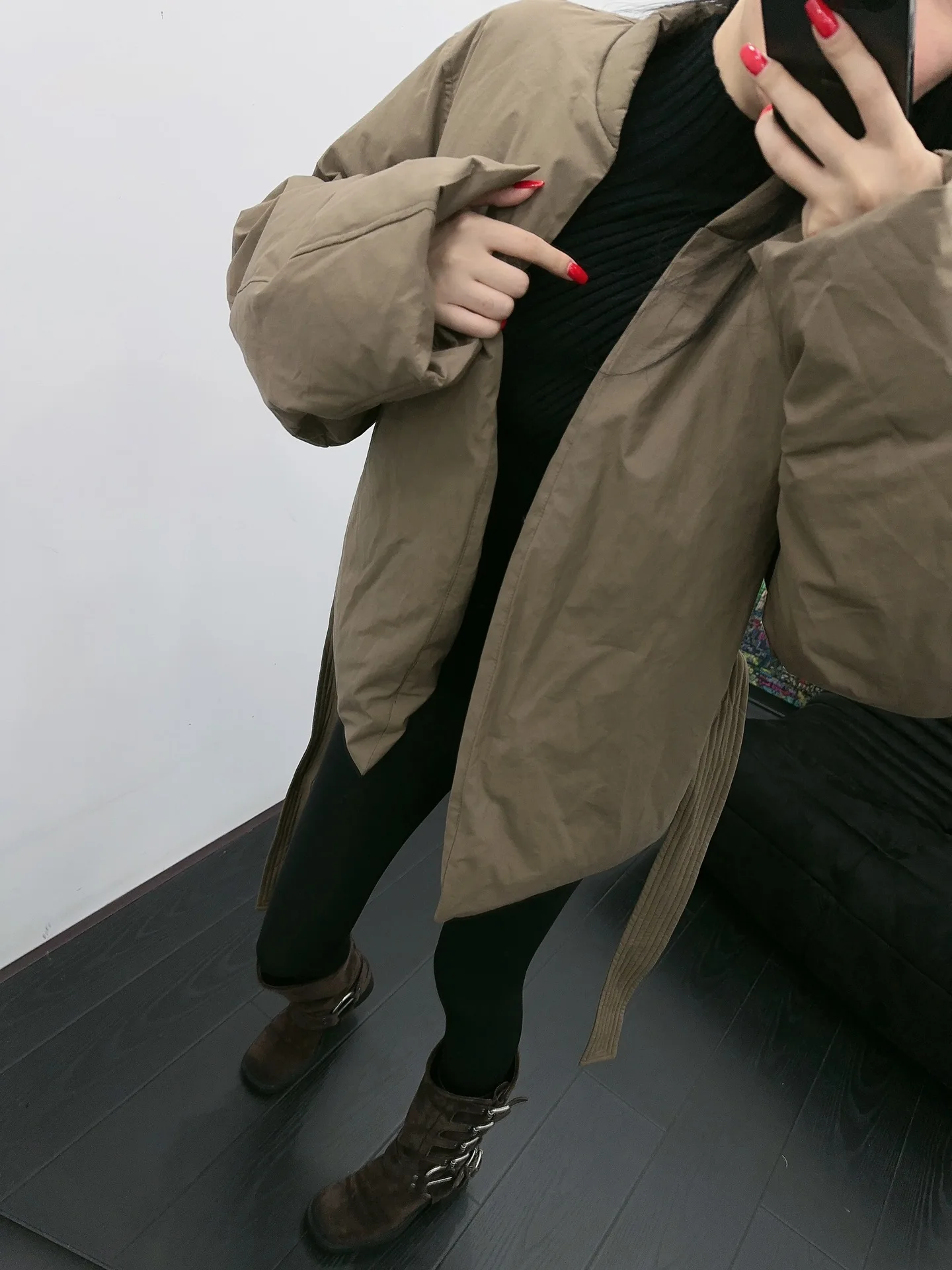 Fashion new belted v-neck down jacket 0119