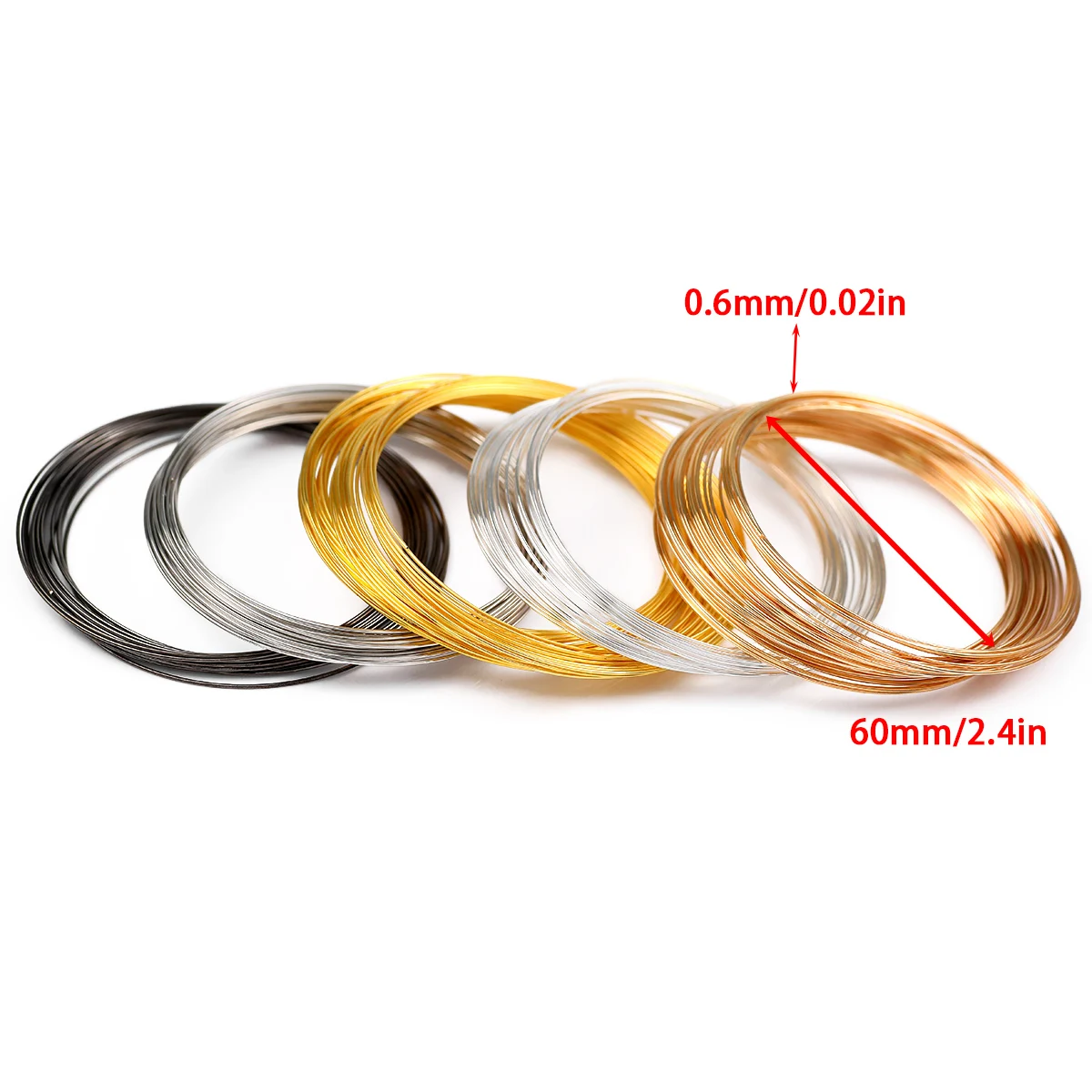 Gold Steel Color Memory Wire for Jewelry Making - 50 Loops (0.6mm x 60mm)