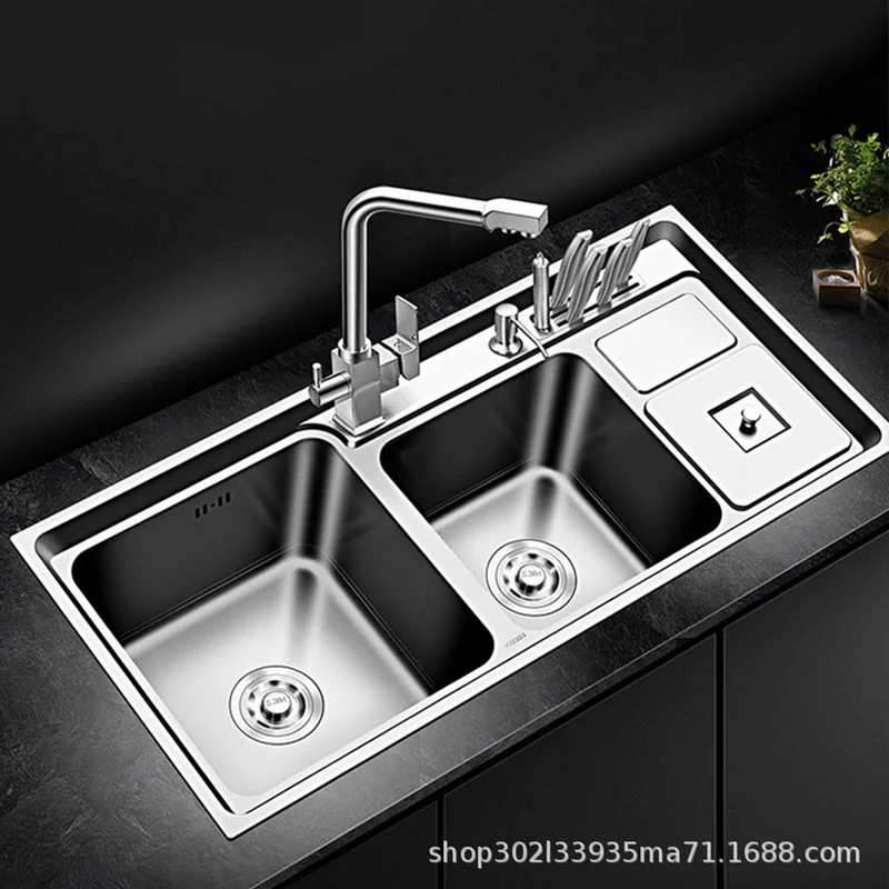 

92*43CM Stainless Steel Kitchen Sink Double Bowl Thickness Sinks Above Counter Vegetable Washing Basin