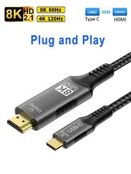 Ultra High - Definition USB - C to HDMI 2.1 Cable - 8K/60Hz & 4K/120Hz Display Quality - 2M (8k C to hdmi)