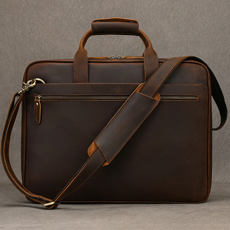 15″ Slim Leather Laptop Briefcase
