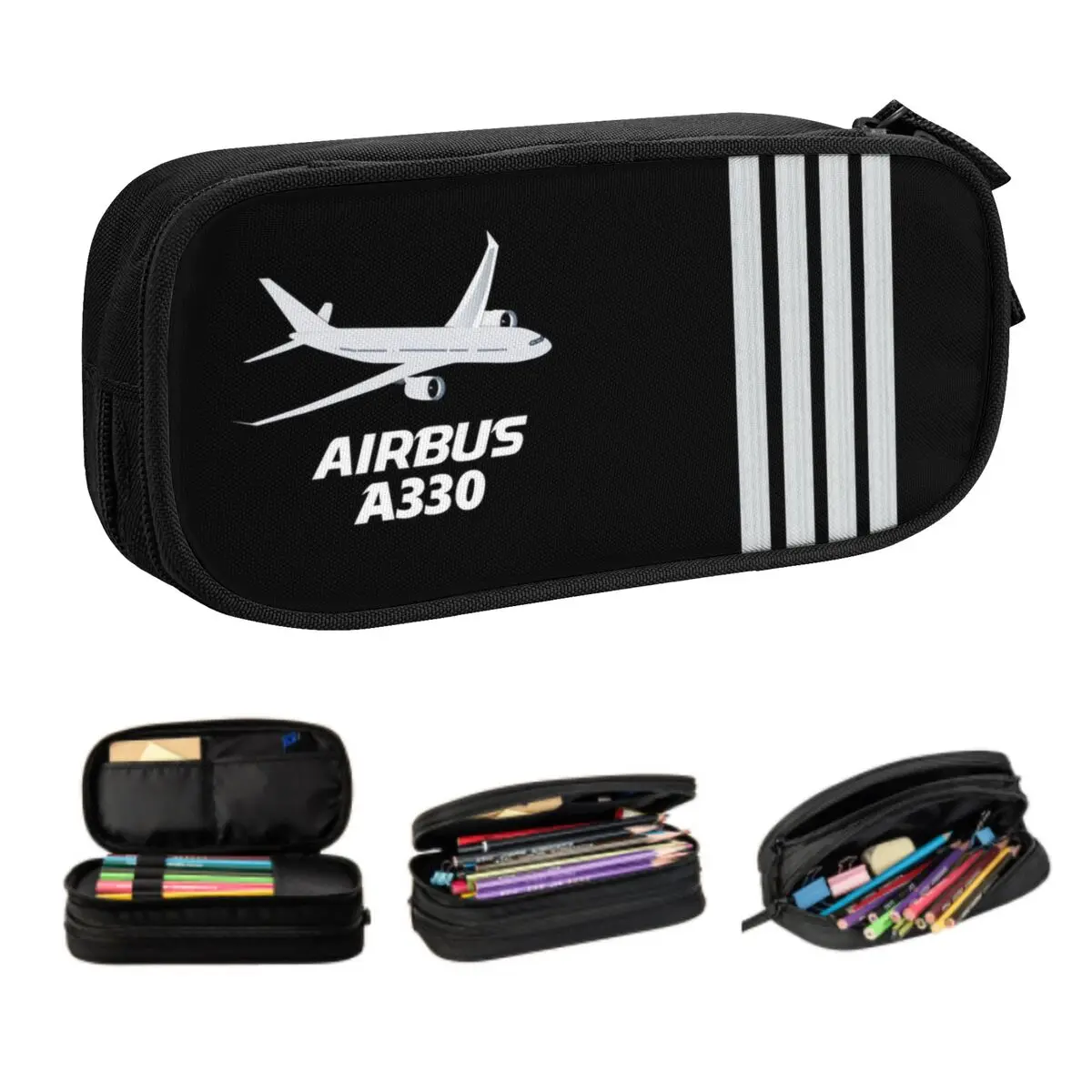 Airbus A330 Captain Stripes Pencil Case for Big Capacity Pilot Aviation Aviator Airplane Pen Box Bag School Supplies