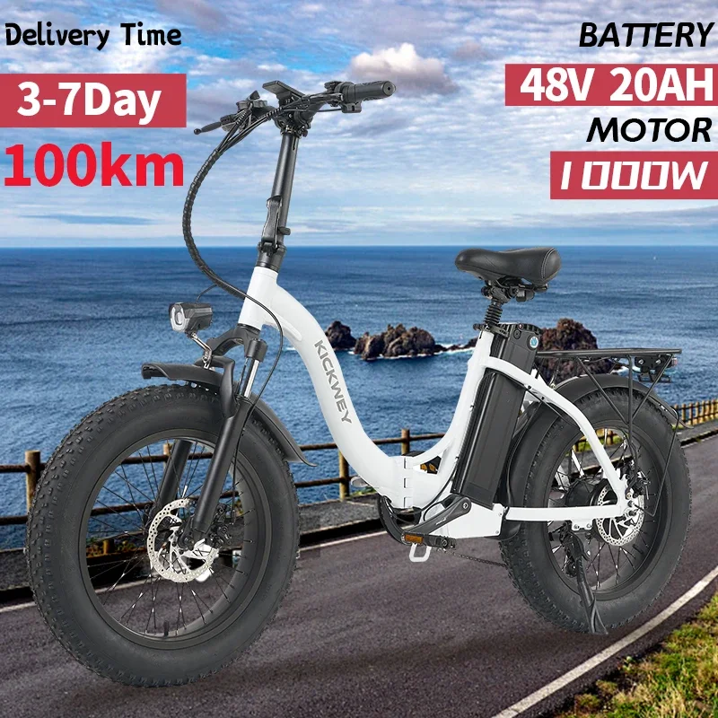 KICKWEY L20 Electric Bicycle 1000W Fatbike Folding Ebike 20 Inch MTB Snow Bike with 20AH Battery 50KM/H Electric Bike electric bike electric bicycle