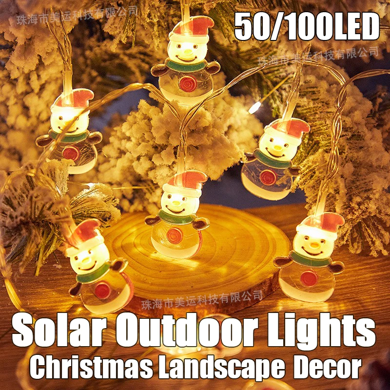 Solar Christmas Snowman Lights Outdoors LED String Old Man Decor Landscape Scene Creative Christmas Tree Hangings Pendants Lamps