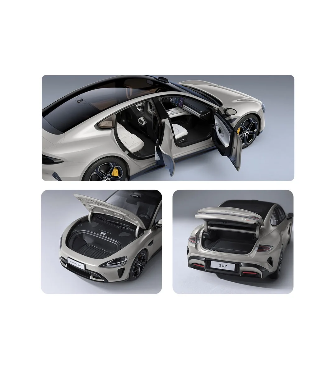 Original Xiaomi SU7 1:18 Alloy Car Model Four doors N two covers fully open Soft rubber seat