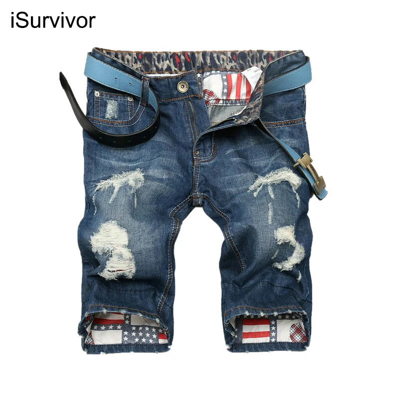 

iSurvivor summer denim shorts male jeans men jean shorts bermuda skate board harem mens jogger ankle ripped wave Plus Size,PA098