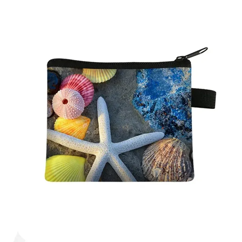 

Кошелек для монет Ocean Beach, женская сумка для покупок для отдыха, сумка для монет, морских звезд, ракушек, кошелек с 3D принтом, сумка для удостоверения личности, кредитных карт, женская сумка для монет