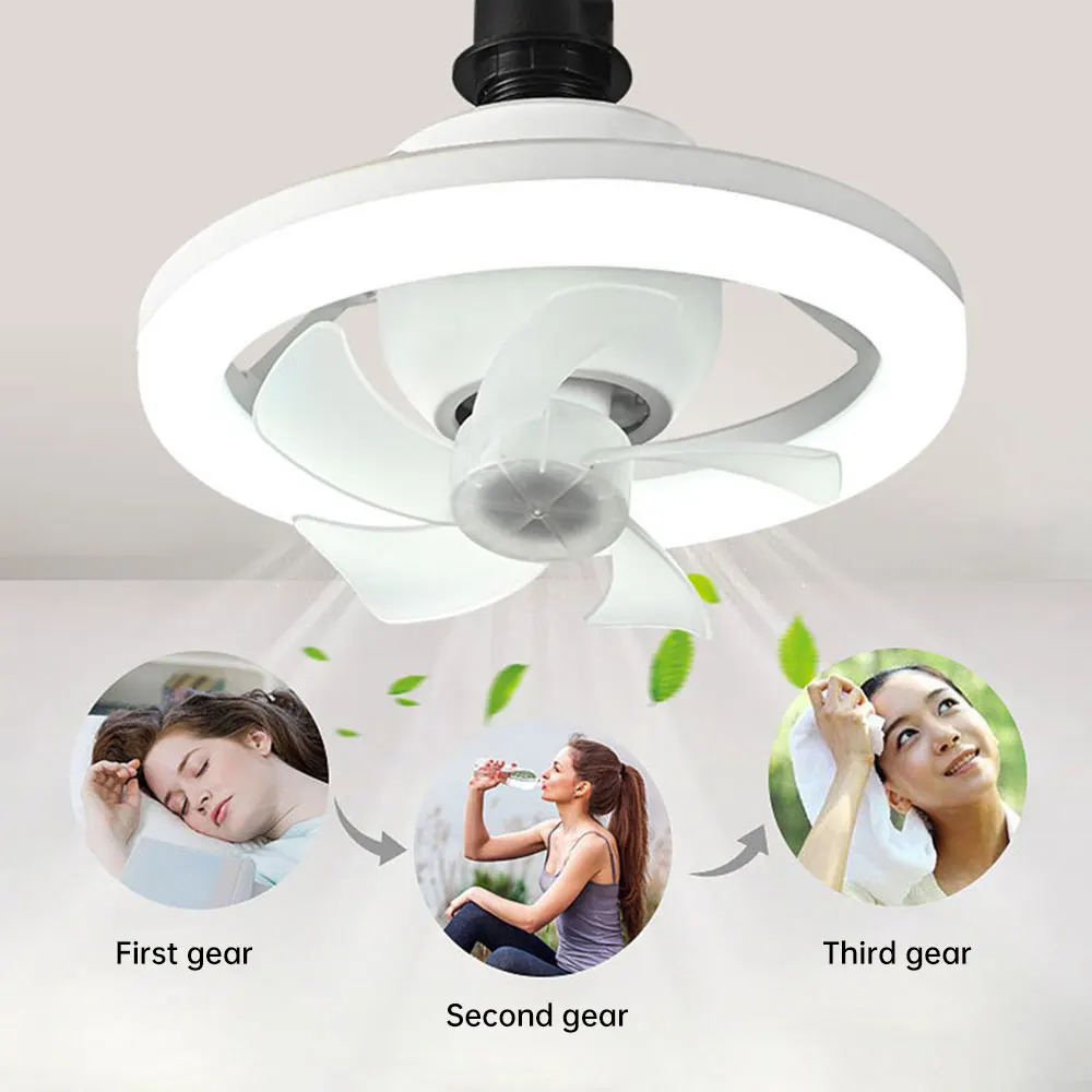 

360° E27 Shaking Head Ceiling Fan Light With Remote Control 3-Gear Dimmable Home Living Room 3-Speed Adjustable Ceiling Fan Lamp