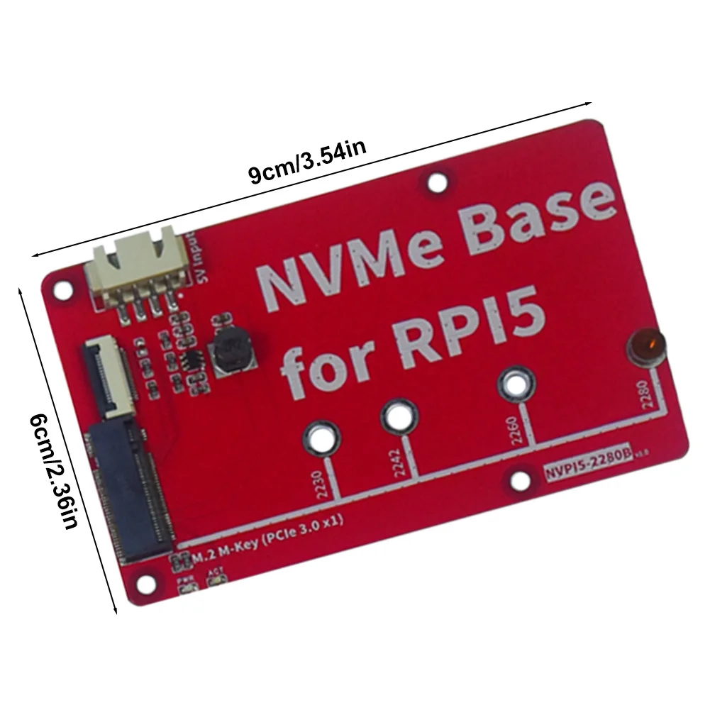 Raspberry Pi 5 NVMe HAT PCB, M.2 슬롯 익스텐션 어댑터 보드, M-Key 2 LED 조명, M.2 M-Key 2230 2242 2260 2280 SSD