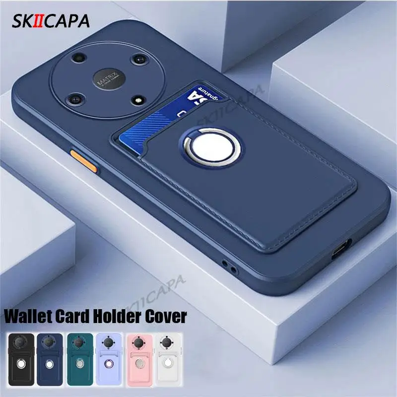 Candy Color Matte Silicone Wallet Case with Ring Holder - Card Slot & Soft Bumper Cover