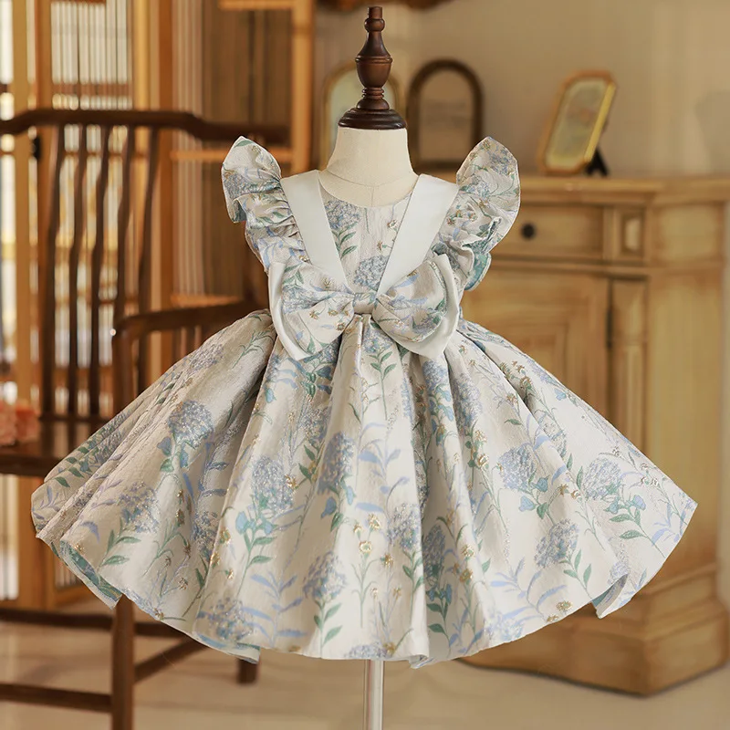 

Girls Formal Dress Korean Chic Flower Homecoming Party Performance Prom Children Costume Gown Bow Ruffle Kids Princess Dresses