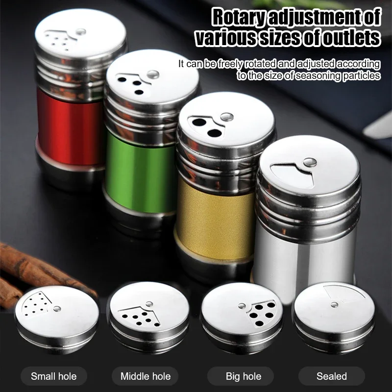 Stainless Steel Spice Jar Rotating Cover Barbecue Salt Sugar Bottle Shaker Pepper Seasoning Can Home Kitchen Seasoning Tools seasoning jar salt shaker spices bottle salt pepper shakers