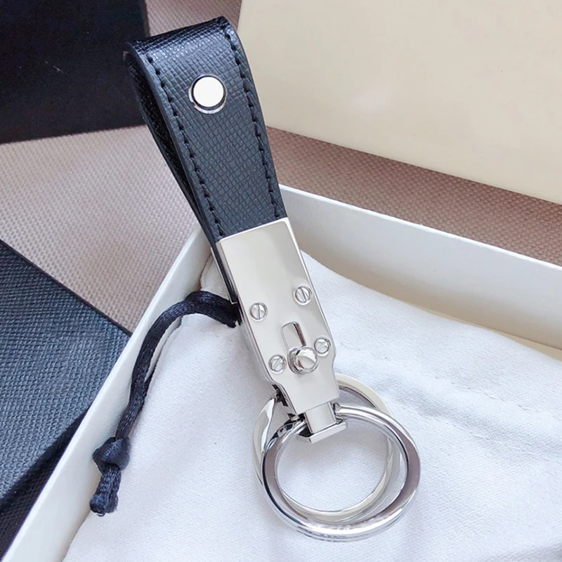 LJ2 Key Chain MB Keychain Made Of Imported Calf Blue Red Black Leather 316 Stainless Steel Removable Double Ring