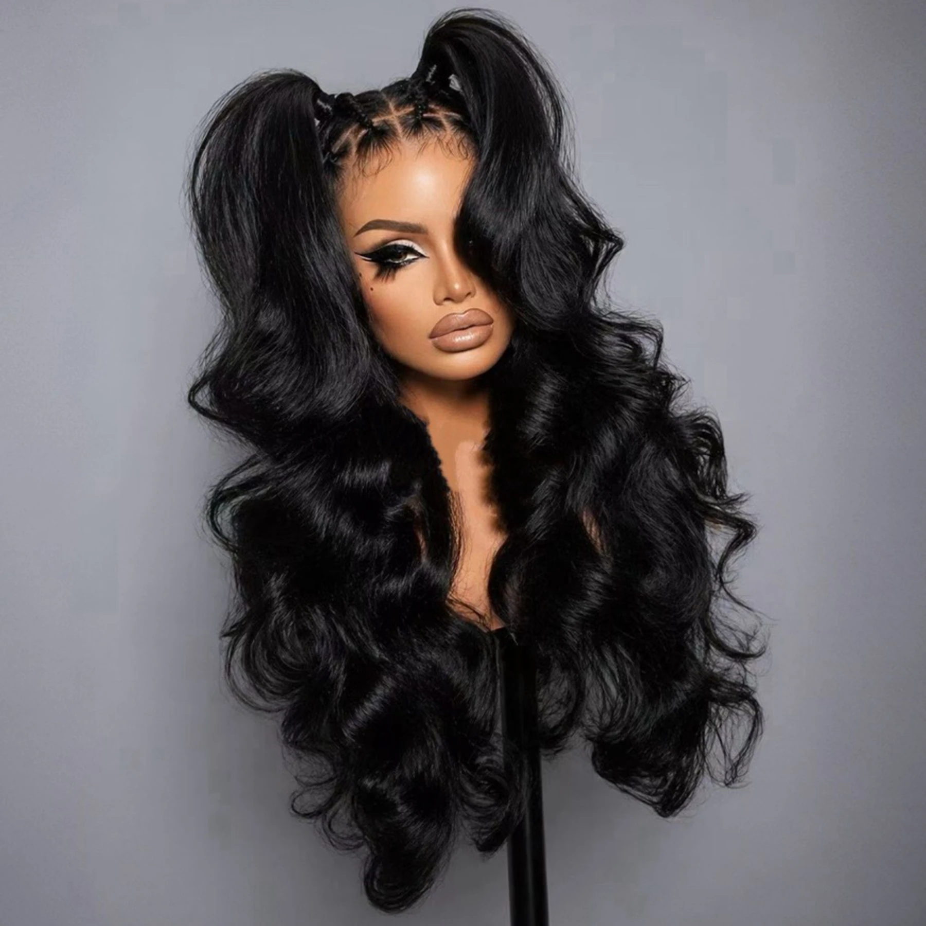 Parrucca Lunga Sintetica con Frontale in Pizzo 13X4X1 a Onde Morbide per Donne, Colori Nero, 99J Borgogna, 613 Biondo Miele, Ginger, Preplucked, per Cosplay - immagine 3