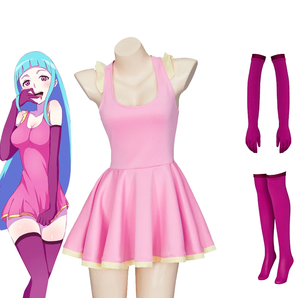 

Anime Me!Me!Me! MeMeMe-chan Pink Dress with Gloves Stocks Cosplay Costume for Women Halloween Carnival Stage Performance Outfit