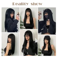 Perruques synthétiques longues et lisses avec frange, perruques noires de Cosplay de fête Lolita pour femmes, perruque naturelle résistante à la chaleur 3