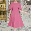 2026 ZANZEA Elegant Short Petal Sleeve Office Dresses Women Summer Sundress Stylish A Line Party Dress Solid Holiday Midi Robe