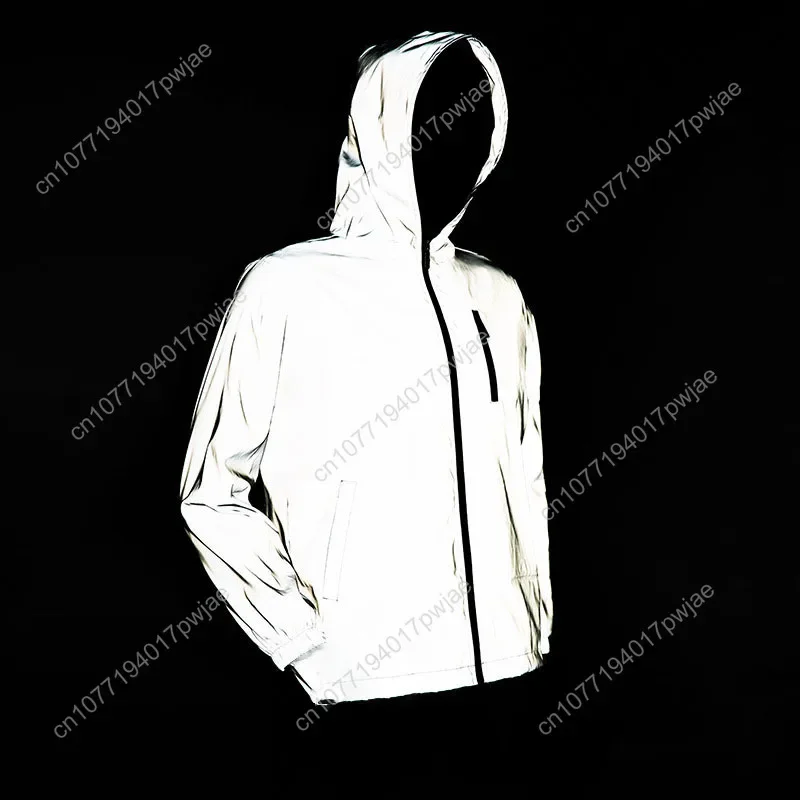 Custom Reflective Jacket Mens Womens Coat Hooded Windbreaker Runing Outdoor Jackets Cycling Hiking Zipper Customized Hoodie