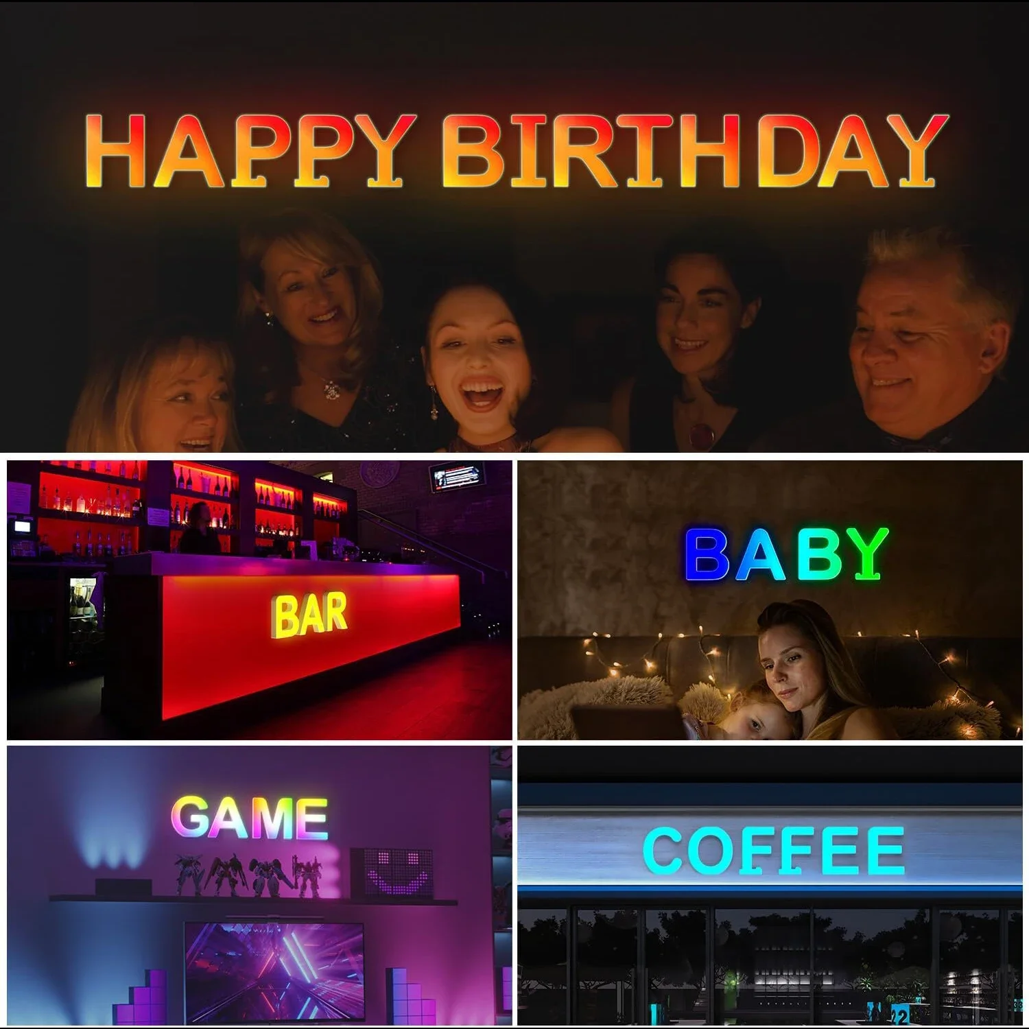 LED 마키 문자 조명, 스마트 앱 음악 동기화, 색상 변경 사인 조명, 소년 소녀 선물, 결혼식 장식, 야간 조명, 문자 하트