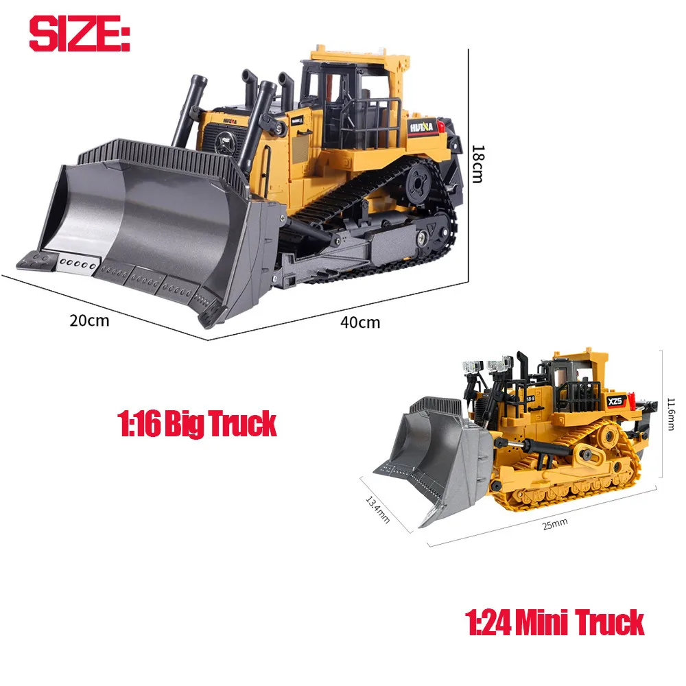 HUINA 1554 1:16 RC Truck Model Remote Controlled Bulldozer D9R 1:18 Alloy Tractor Cars Engineering Cars Trucks Toys Boys Gifts 4