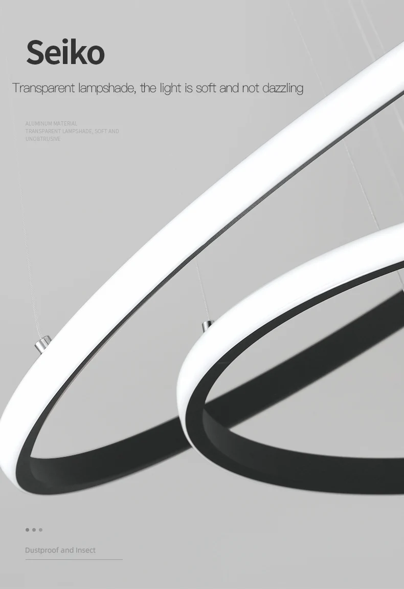 Description Picture 3 of itemModern Pendant Lamp Led Rings Circle Ceiling Hanging Chandelier Black Loft Living Dining Room Kitchen Indoor Lighting Fixture