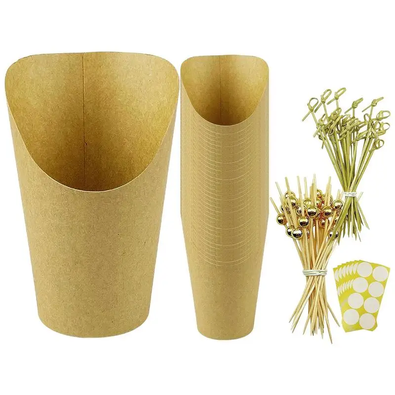 

12oz Kraft Paper Cups With Cocktail Picks Charcuterie Cups With Cocktail Picks For Egg Puff Waffle Fruit Skewer Chips Popcorn