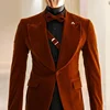 Smoking Velvet Jacket For Men 1 Pc Peaked Lapel Mal Suit Blazer Prom Party Slim Fit Wedding Groom Coat 2