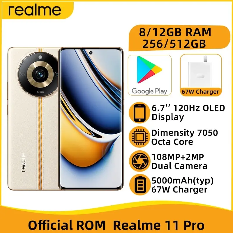

realme 11 Pro 5G 6.7'' 120Hz OLED Display Dimensity 7050 Octa Core 108MP Dual Camera 5000mA Battery 67W Charger
