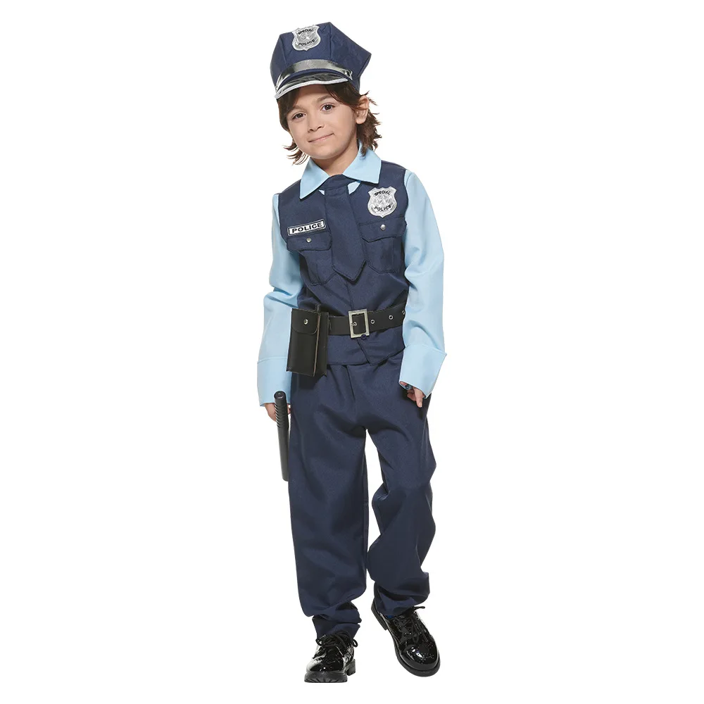 

Boys Police Uniform Cosplay Kids Children Halloween Policeman Costumes Carnival Purim Parade Role Play Stage Showing Party Dress