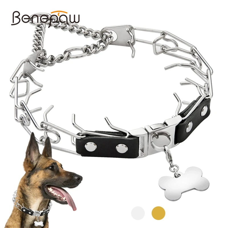 Benepaw Prong Collar Dog Adjustable Stainless Steel Choke Pinch Pet Training Collar Quick Snap Buckle Release Anti Pull Metal