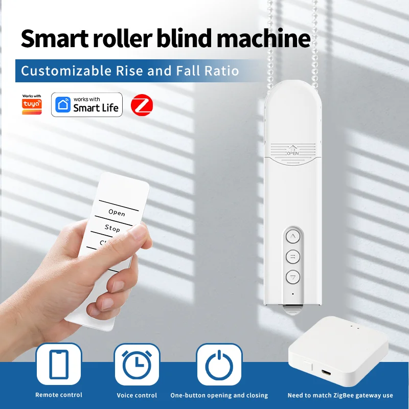 ZigBee Smart Roller Blind Motor, แผงโซลาร์เซลล์, ไดร์เวอร์สายดึงม่านลูกปัดที่เปิดอัตโนมัติเข้ากันได้กับ Alexa Google Home 1