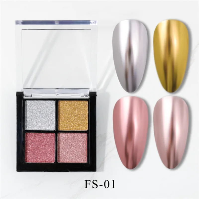 Nail Powder Nail Glitter Nail Pigment Nail Decoration Nail Decorations Nail Flakes 4Grids Aurora Solid Mirror Nail Powder Metallic Colorful Dust Metal Effect Nail Glitter UV Gel Polish Chrome Flakes Pigment