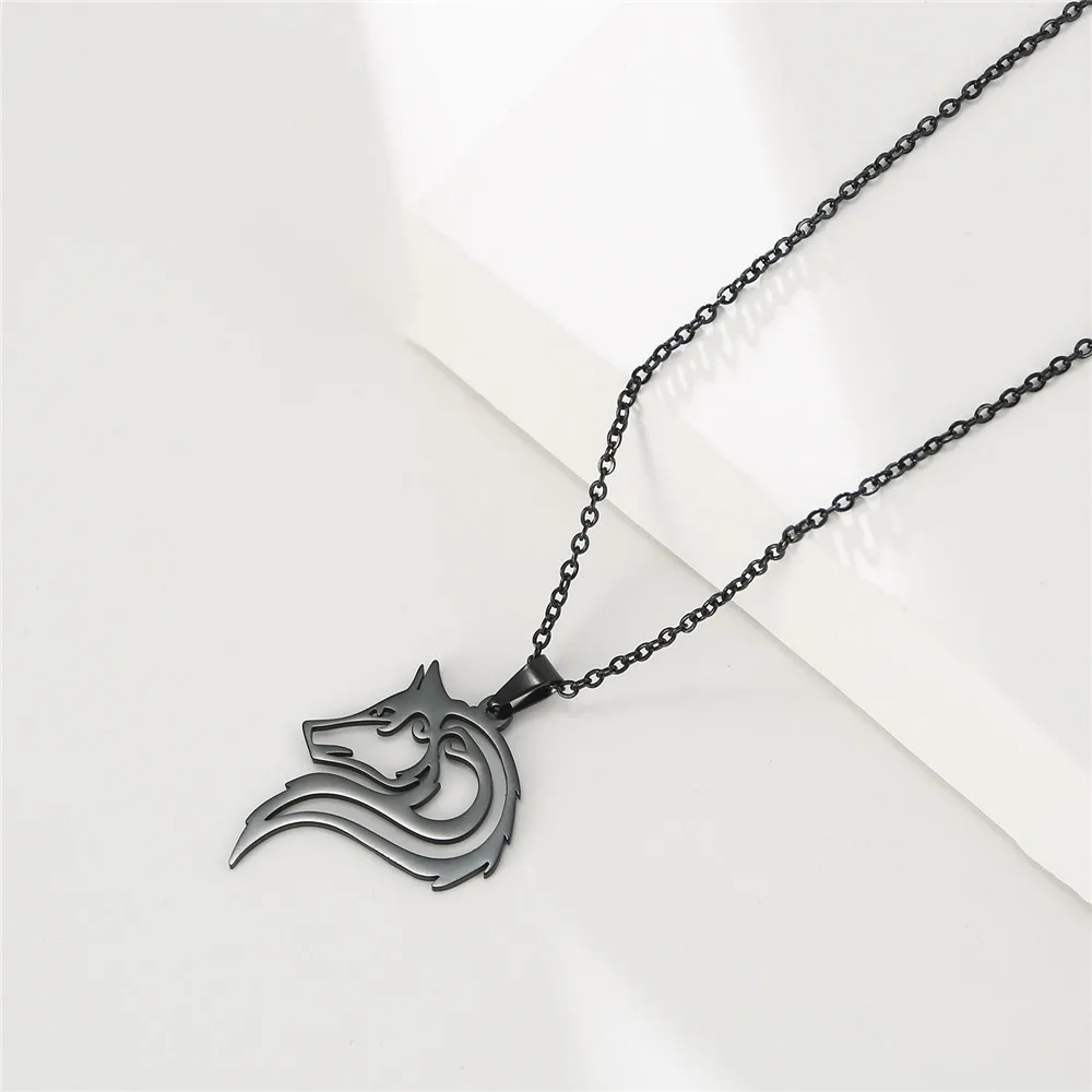 Skyrim Ancient Fenrir Wolf Necklace Stainless Steel Wolves Animal Pendant Neck Chain Men Women Amulet Tribal Jewelry Gift images - 6