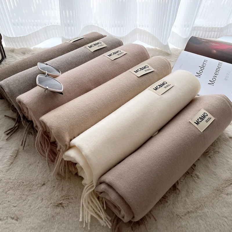 

Женский Зимний вязаный шарф, красный однотонный теплый вязаный двухсторонний шарф в Корейском стиле для пар студентов