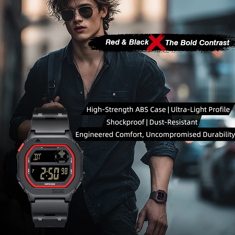 NORTH EDGE X1 Men's Digital Smart Watch - Waterproof, Luminous with Stopwatch and Alarm Features