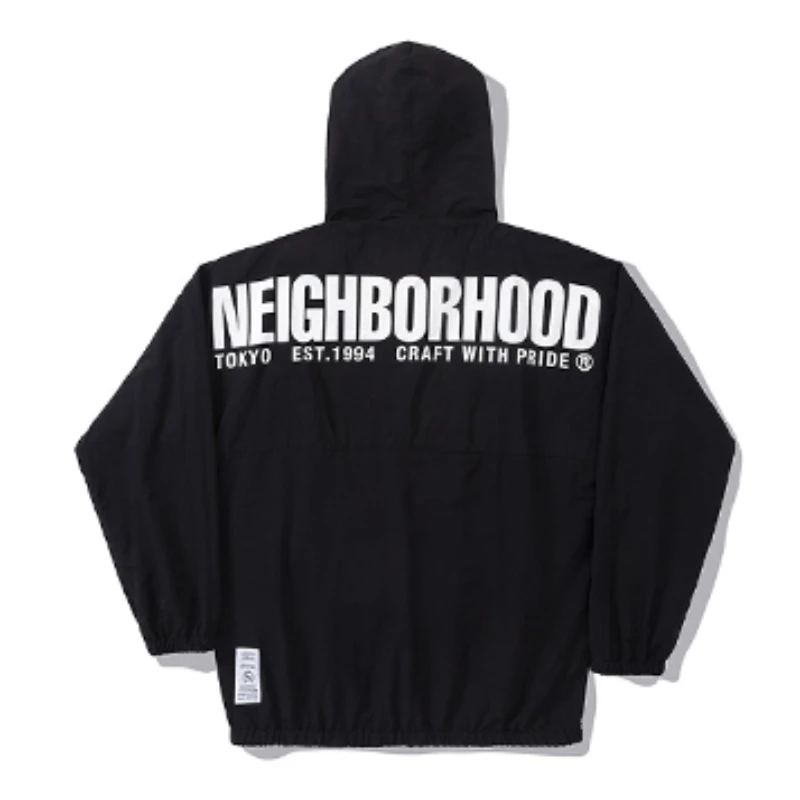 

Neighborhood Nylon Men's Hooded Jackets Japanese Autumn Outdoor Functional Letter Printing NBHD Loose Windproof Half Zipper Coat