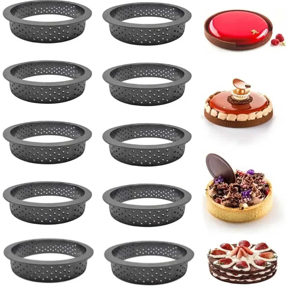 10pcs Mousse Tartlet Moulds Various Shapes Perforated Plastic Dessert Mousse Tart Ring Home DIY Fruit Pie Cake Baking Tools mousse tartlet moulds
