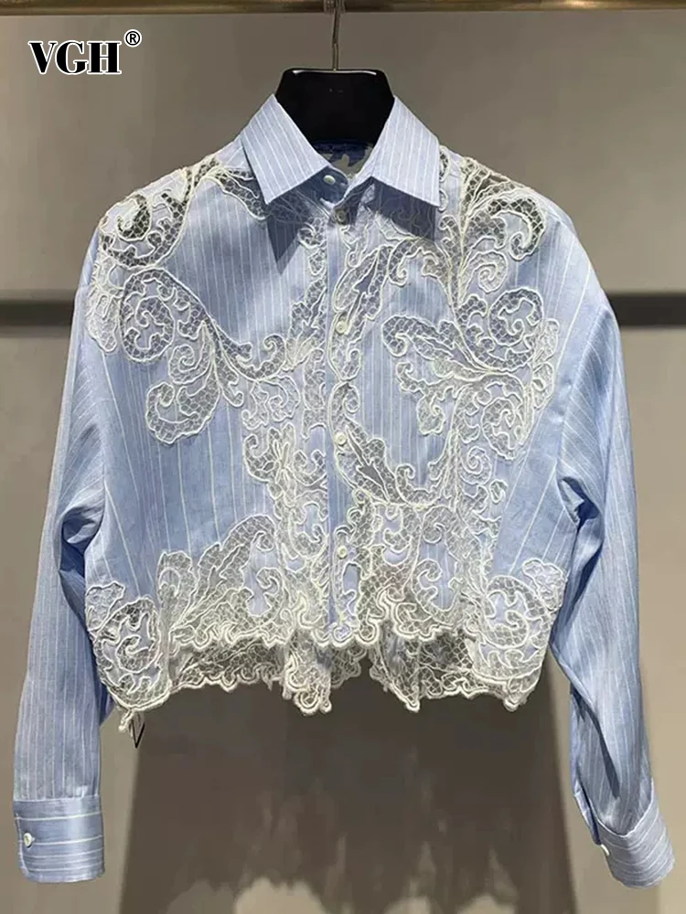 3020131 Blue Lace Stripe Blouse