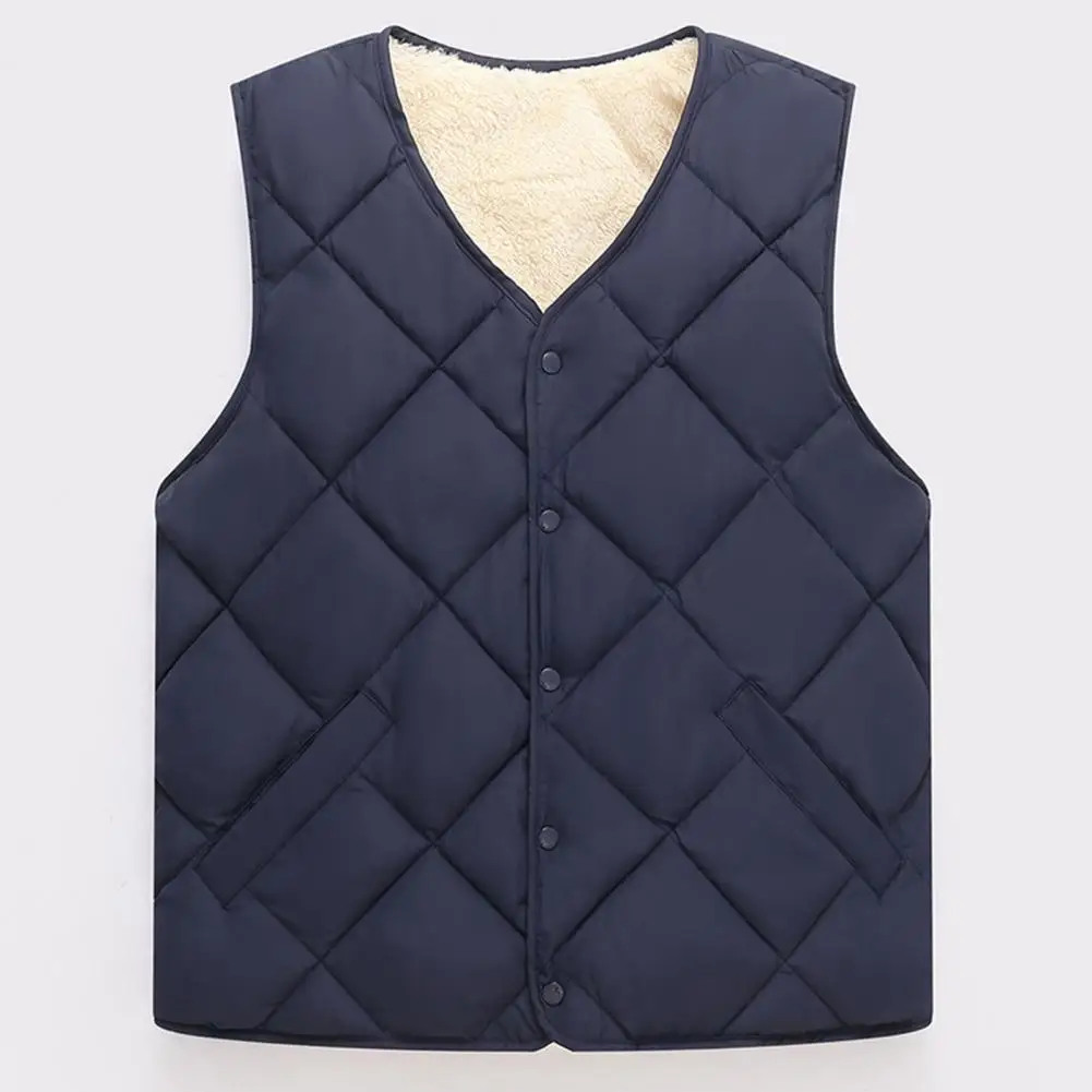 

Single Breasted Warm Vest Coat Mid-aged Men's Winter Vest Jacket with Fleece Lining Pockets Fashionable Sleeveless for Warmth