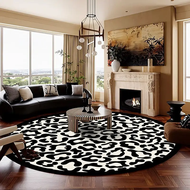 America Style Leopard Print Round Carpet Decoration Living Room Big Size Rugs Home Sofa Area Tables Chairs Non-slip Floor Mats 3