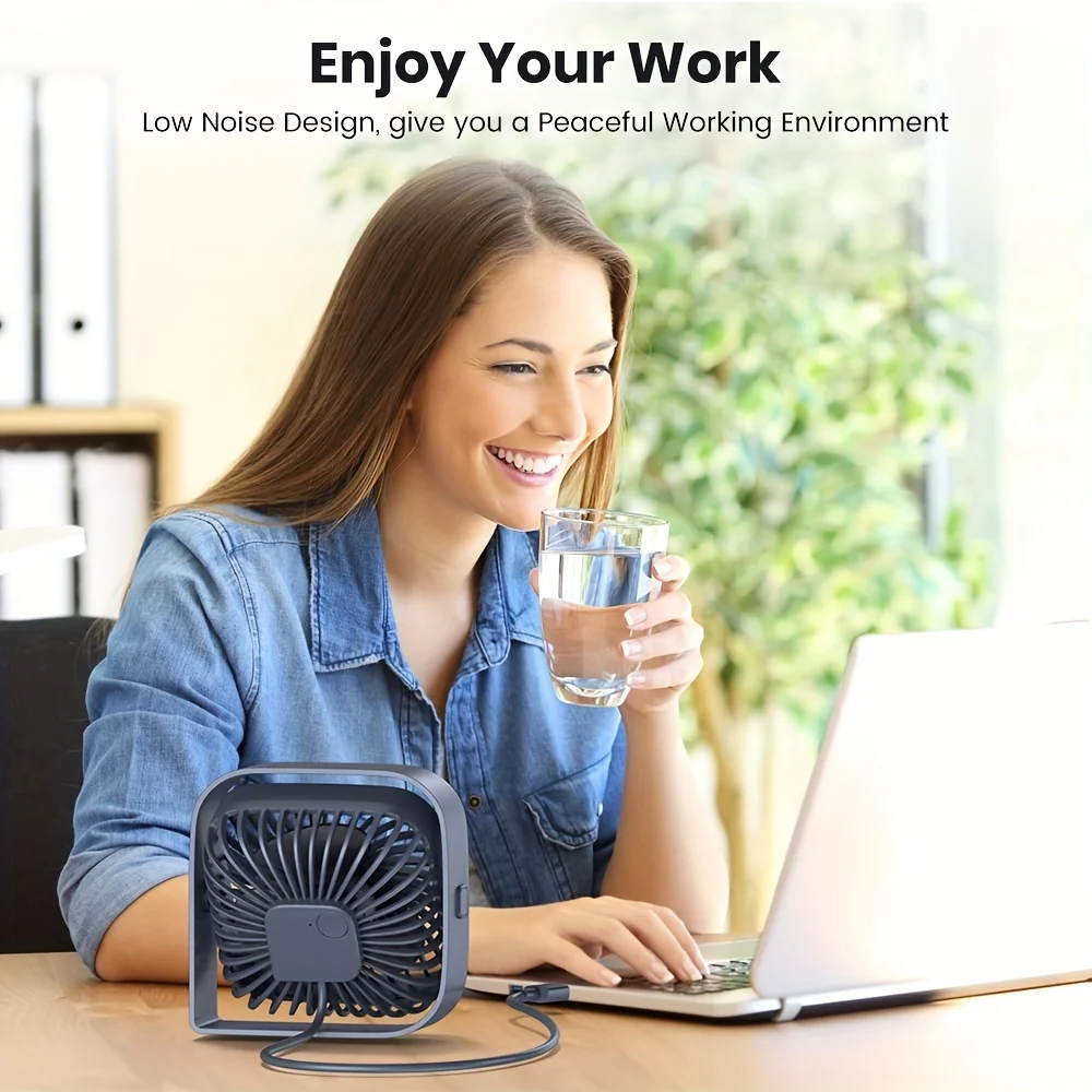 Compact USB Mini Portable Fan with 360° Adjustable Head and Quiet Multi-Speed Settings