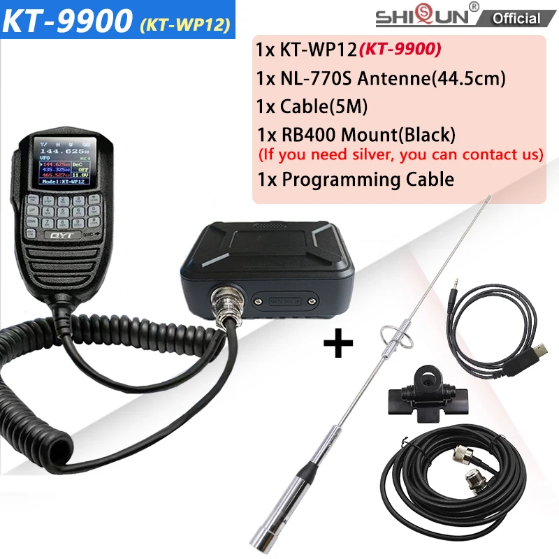 KT-9900 25W Mini Mobile Radio - Dual Band Walkie Talkie With Programming Cable & Microphone