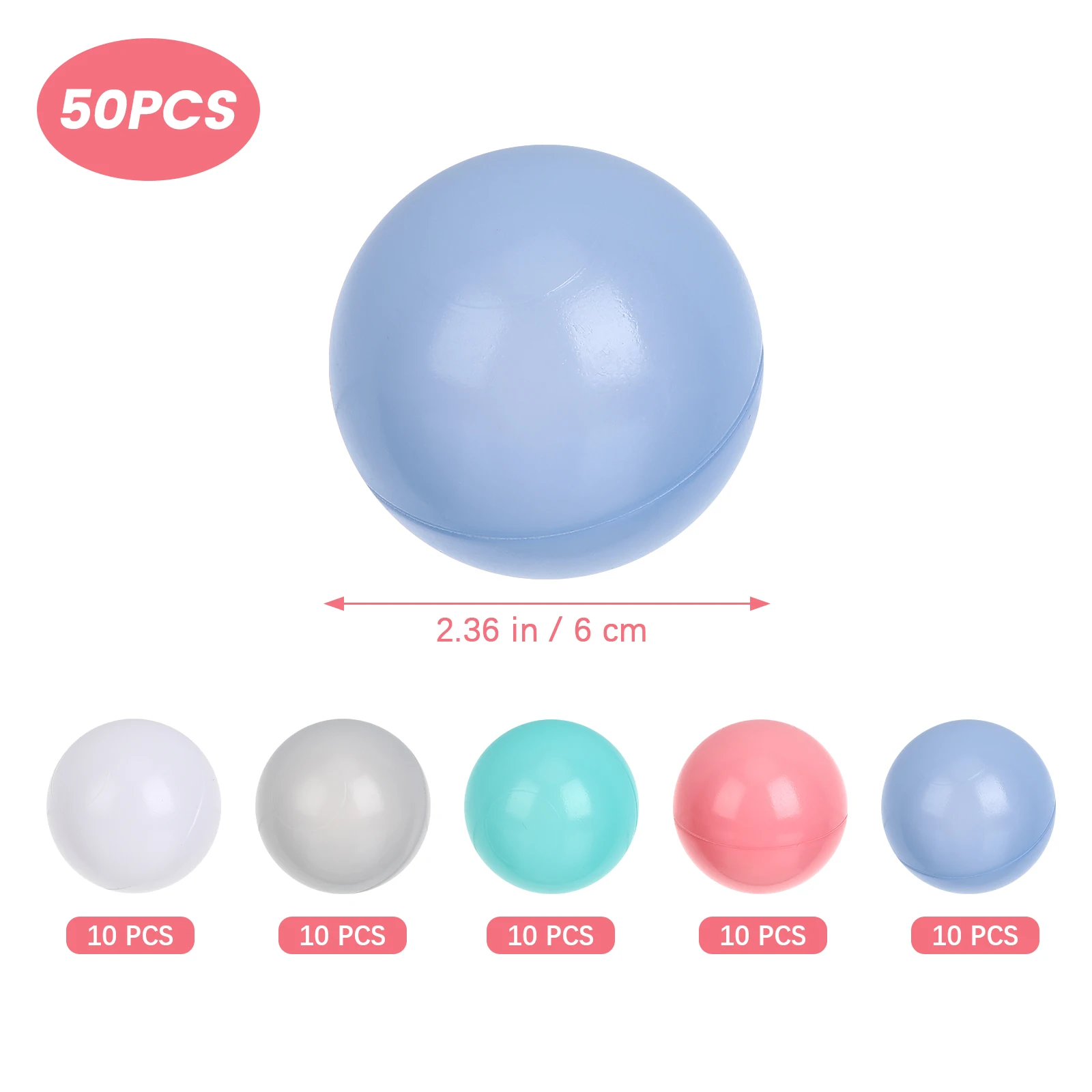 50 PCS Ocean Ball Kids Ball Colorful Fun Plastic Ball Pit Balls for Babies Kids Children Playground Games Tent Toys Ball Packing 6
